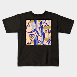 Eucalyptus tree pattern in blue and gold. Kids T-Shirt